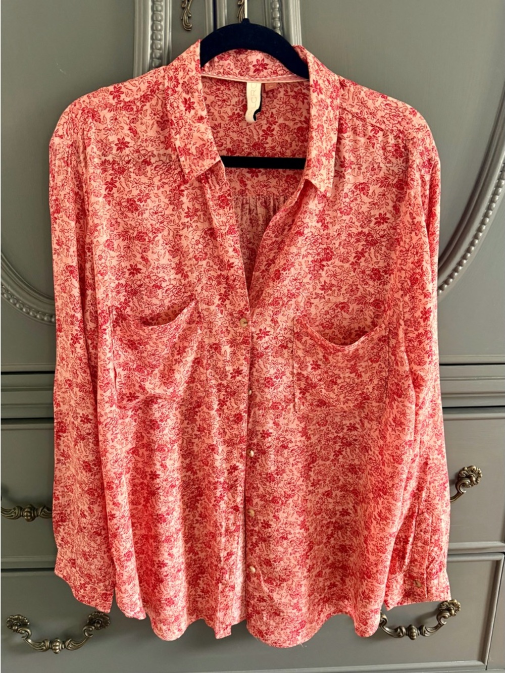 Pilcro Coral and White Floral Button-Down Blouse